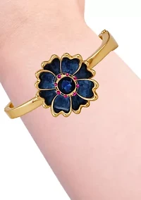 Blue Flower Side Hinge Bangle Bracelet