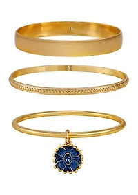 Gold Tone Bangle with Flower Stone Bracelet Set