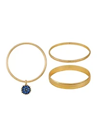 Gold Tone Bangle with Flower Stone Bracelet Set