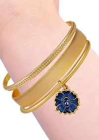 Gold Tone Bangle with Flower Stone Bracelet Set