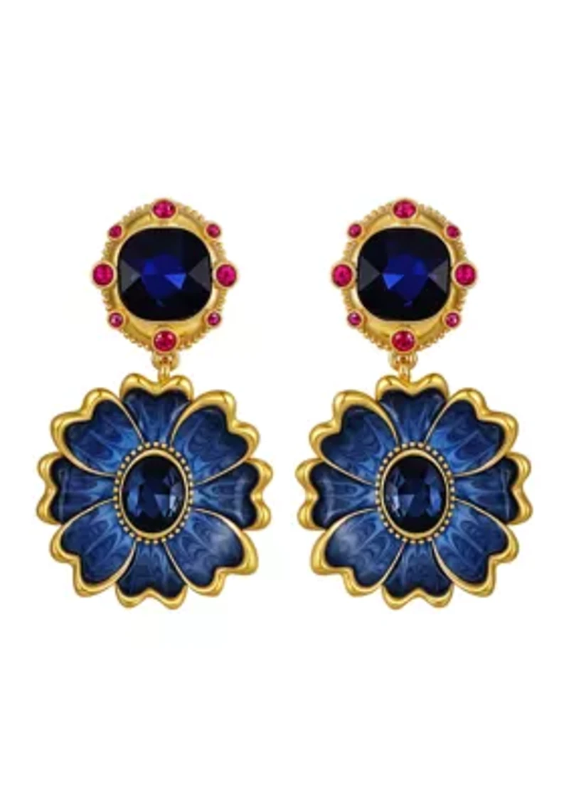 Blue Stone Flower Clip On Earrings