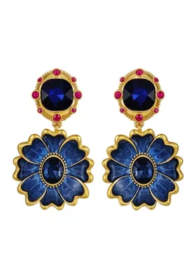 Blue Stone Flower Clip On Earrings