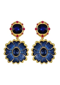 Blue Stone Flower Clip On Earrings