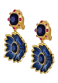 Blue Stone Flower Clip On Earrings