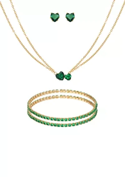Gold Heart Stone Jewelry Set 