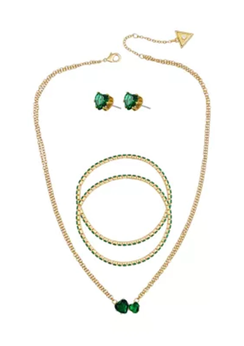 Gold Heart Stone Jewelry Set 
