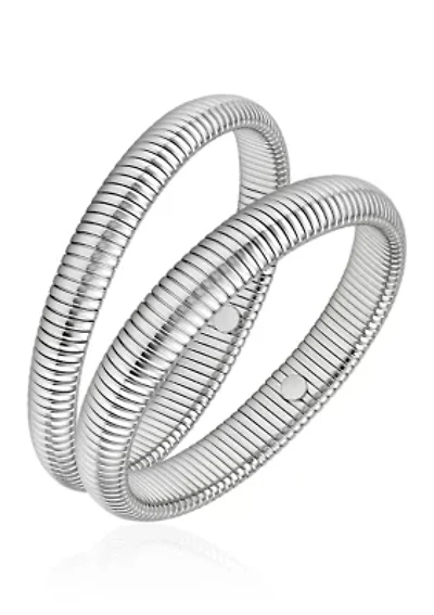 Silver Tone Bangle Stretch Bracelet Set