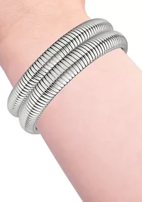 Silver Tone Bangle Stretch Bracelet Set