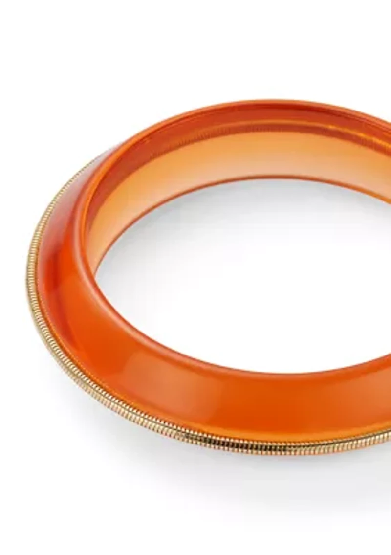 Orange Translucent Gold Tone Line Bangle Bracelet