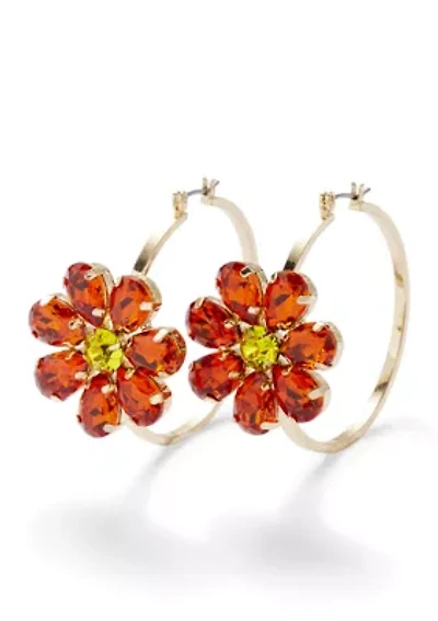 Stone Floral Hoop Earrings