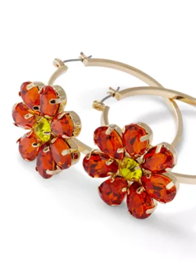 Stone Floral Hoop Earrings