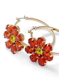 Stone Floral Hoop Earrings