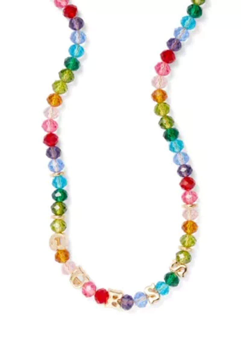 Rainbow Beaded Gold Plated Guess Charm Necklace
