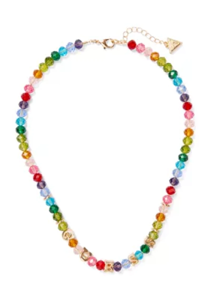 Rainbow Beaded Gold Plated Guess Charm Necklace