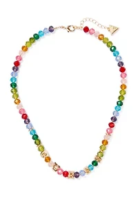 Rainbow Beaded Gold Plated Guess Charm Necklace