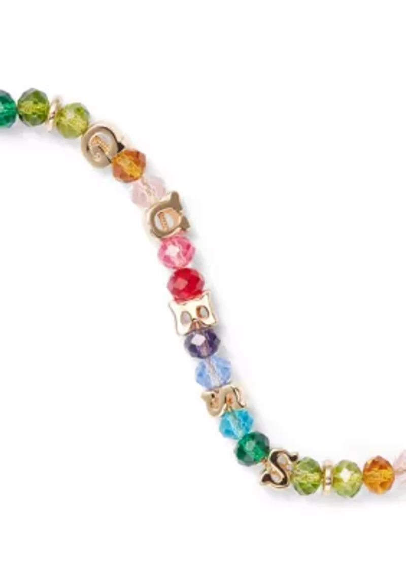 Rainbow Beaded Gold Plated Guess Charm Necklace