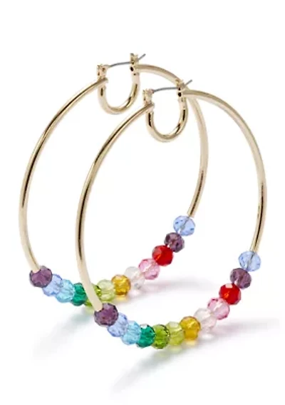 Gold Plated Multi Colored Beaded Hoop Earrings