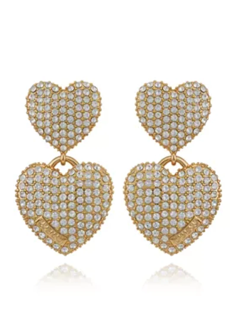 Gold Tone Double Heart Drop Earrings