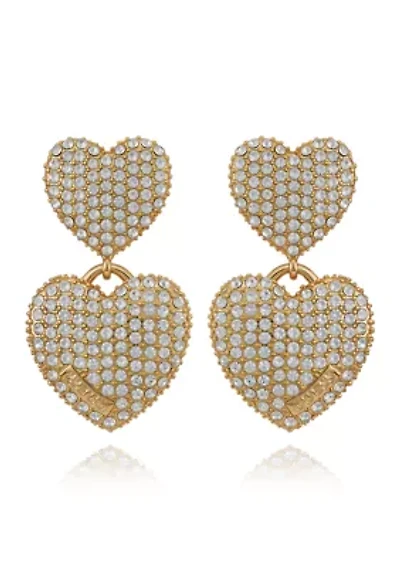 Gold Tone Double Heart Drop Earrings