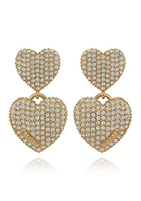Gold Tone Double Heart Drop Earrings
