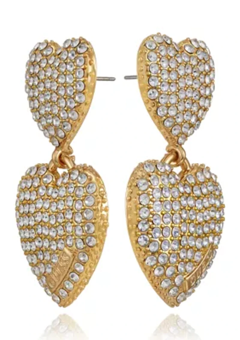 Gold Tone Double Heart Drop Earrings