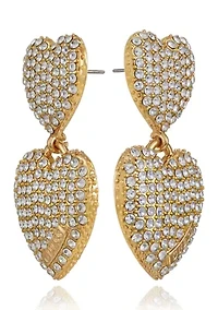 Gold Tone Double Heart Drop Earrings