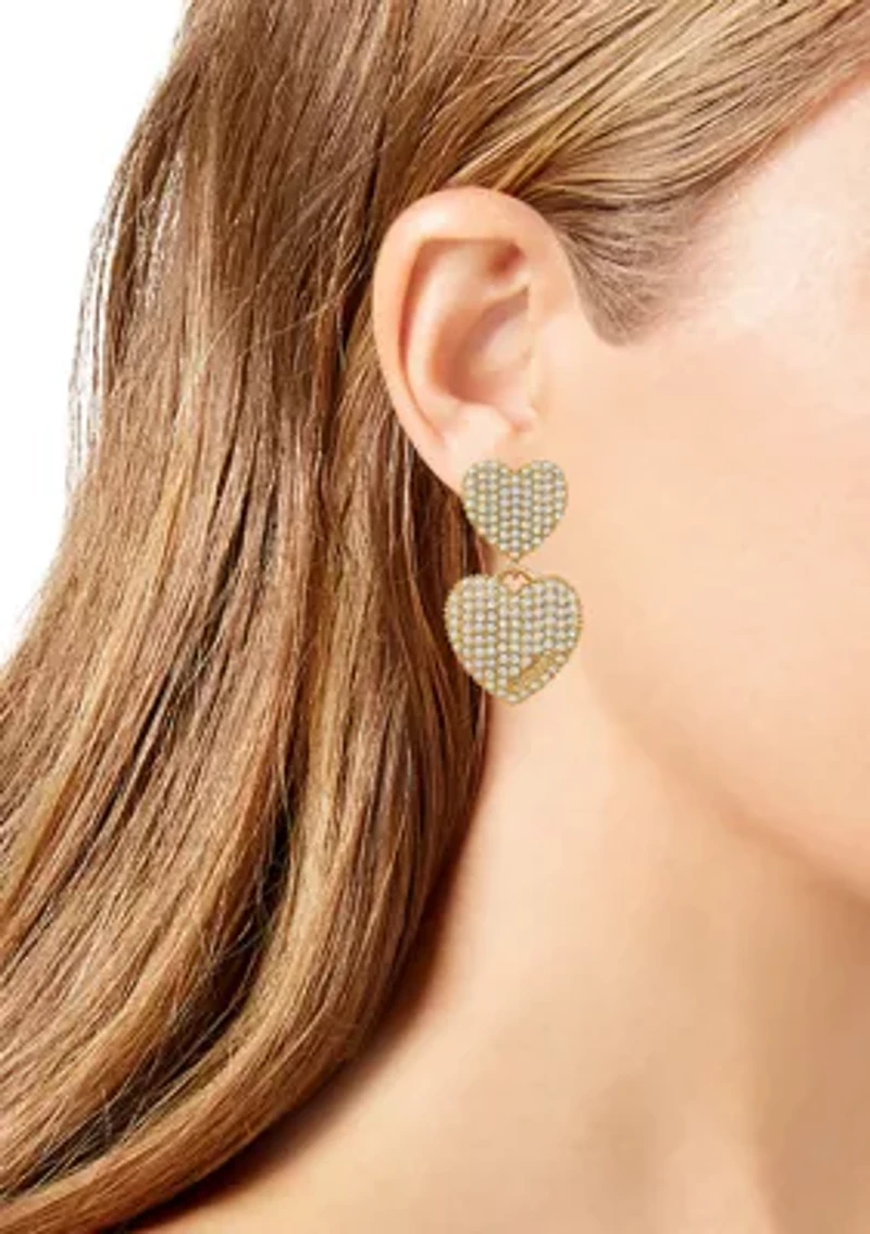 Gold Tone Double Heart Drop Earrings