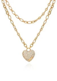 Pavé Heart Pendant Two Row Necklace