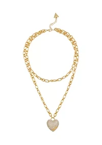 Pavé Heart Pendant Two Row Necklace