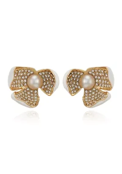 White Flower Clip Earrings