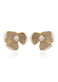 White Flower Clip Earrings