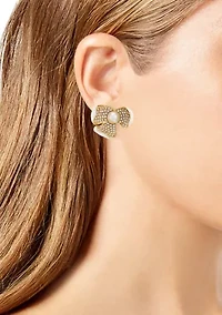White Flower Clip Earrings