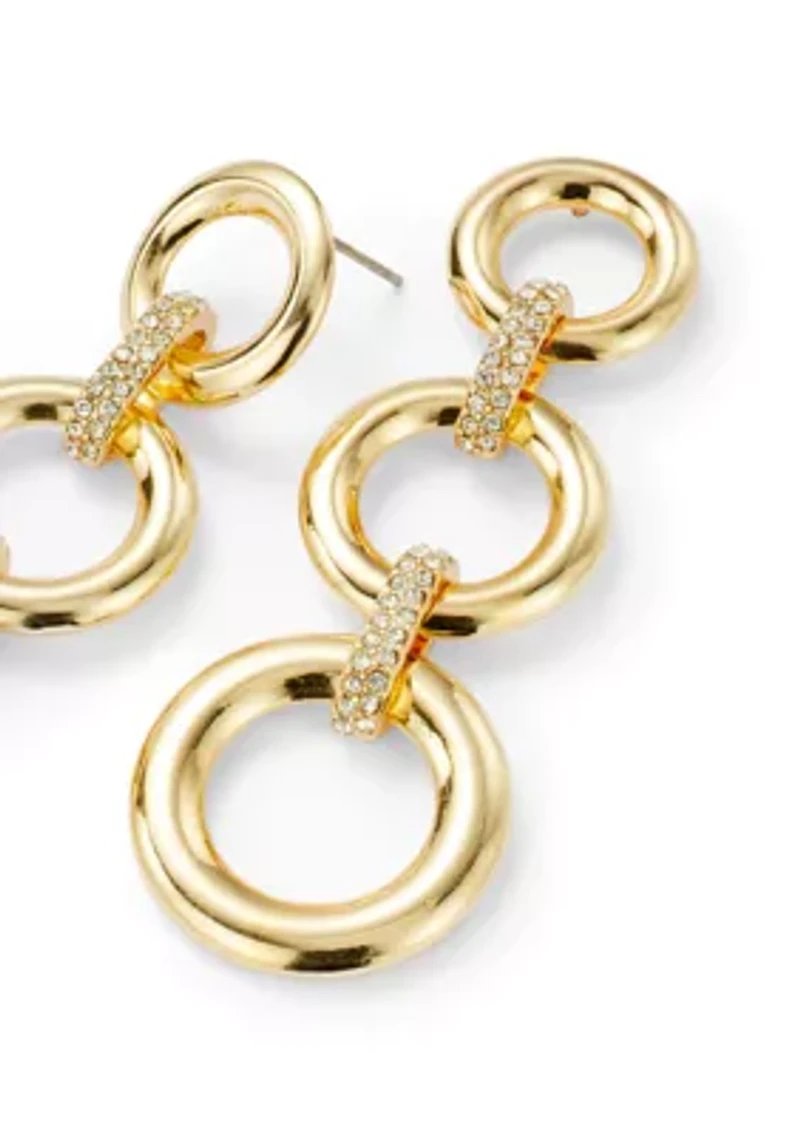 Circle Crystal Linked Linear Earrings