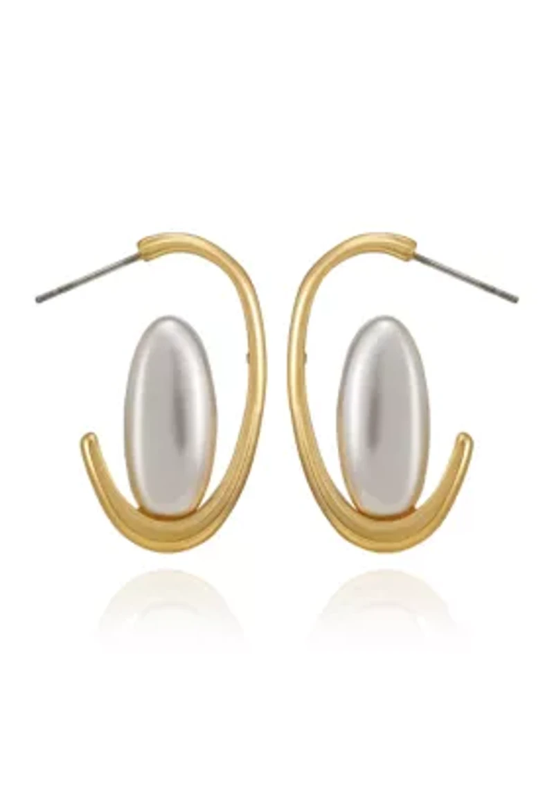 Pearl Center C Hoop Gold tone Earring