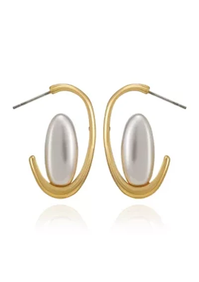 Pearl Center C Hoop Gold tone Earring