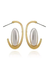 Pearl Center C Hoop Gold tone Earring