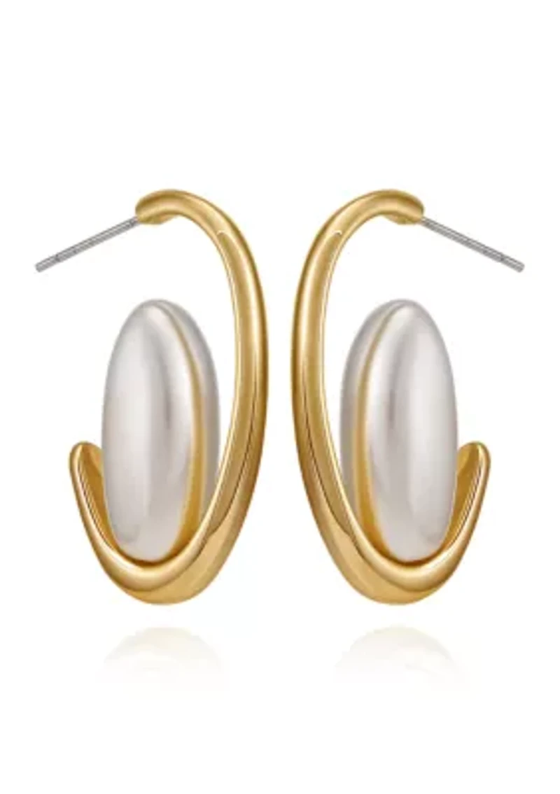 Pearl Center C Hoop Gold tone Earring
