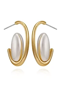 Pearl Center C Hoop Gold tone Earring