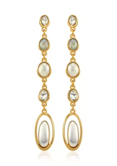 Multi Color Stone Pearl Linear Earrings