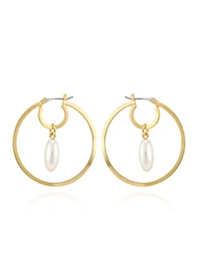  Pearl Gold Hoop Earrings