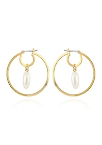  Pearl Gold Hoop Earrings