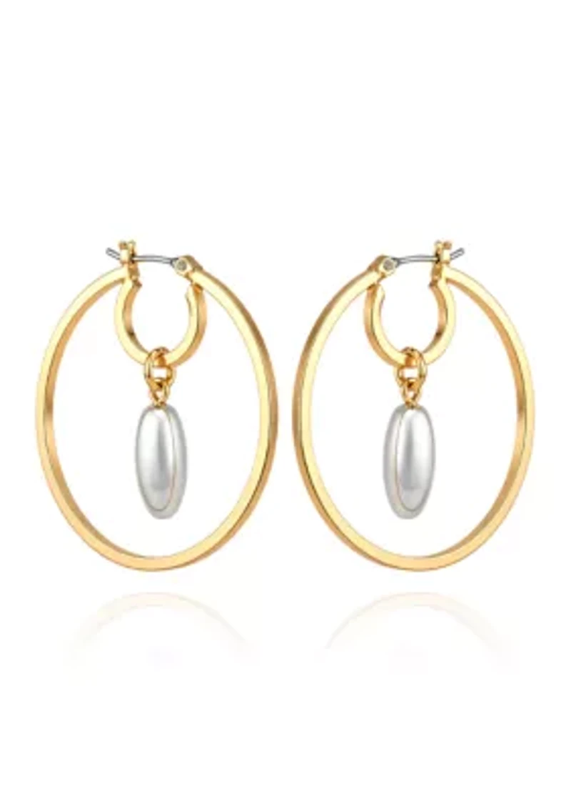  Pearl Gold Hoop Earrings