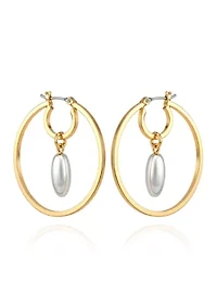  Pearl Gold Hoop Earrings