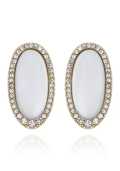 Crystal Pavé White Button Earrings 