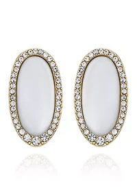Crystal Pavé White Button Earrings 