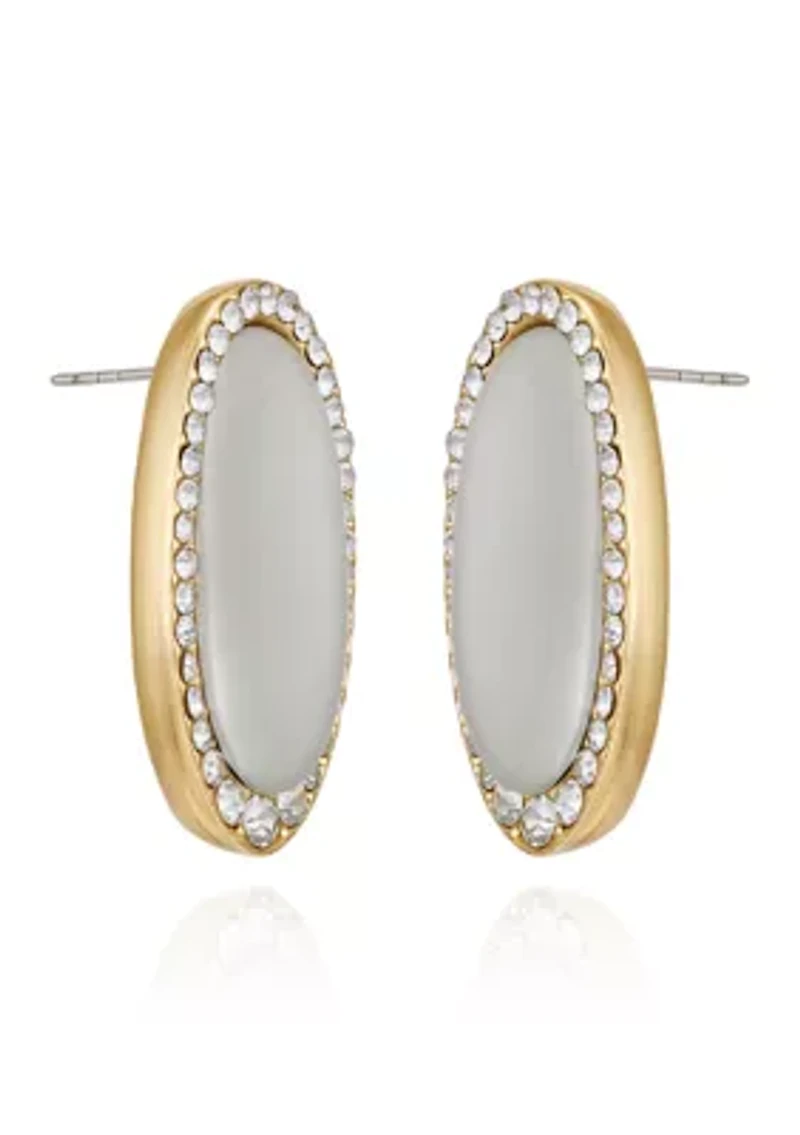 Crystal Pavé White Button Earrings 