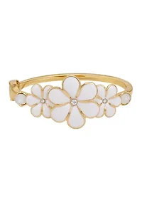White Floral Gold Tone Bangle Bracelet