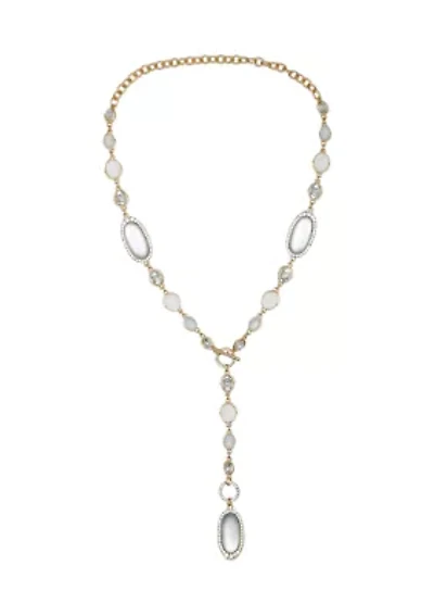 Crystal Stone Y-neck Gold Tone Toggle Necklace
