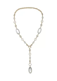Crystal Stone Y-neck Gold Tone Toggle Necklace