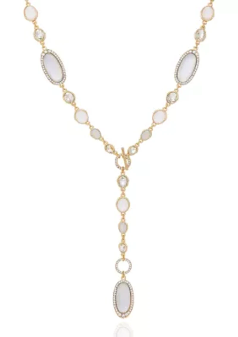 Crystal Stone Y-neck Gold Tone Toggle Necklace